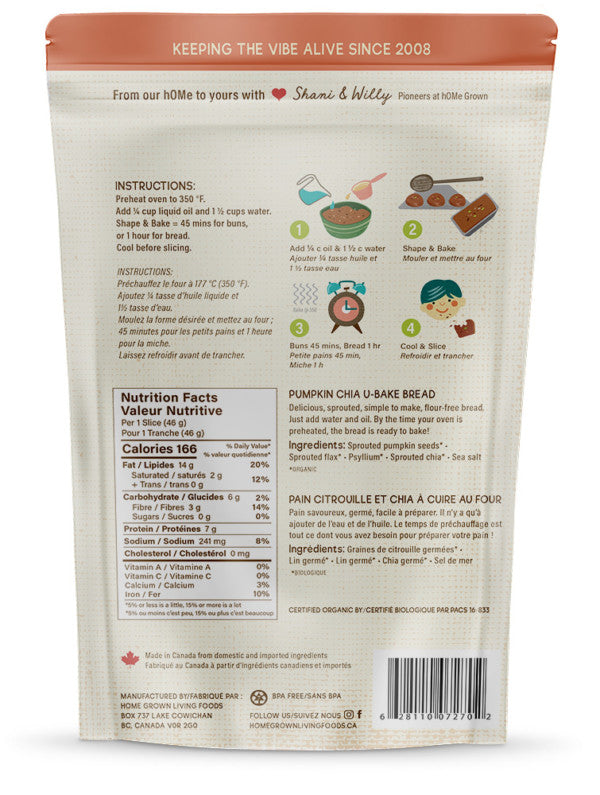 hOMe Grown Living Foods U-Bake Keto Bread - Pumpkin Chia (526g) - Lifestyle Markets